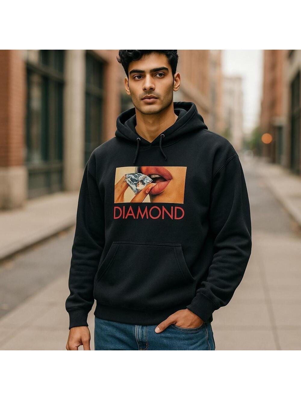 Vtg Diamond Supply Co Hoodie L/XL Skater USA Classic Graphic Design Distressed